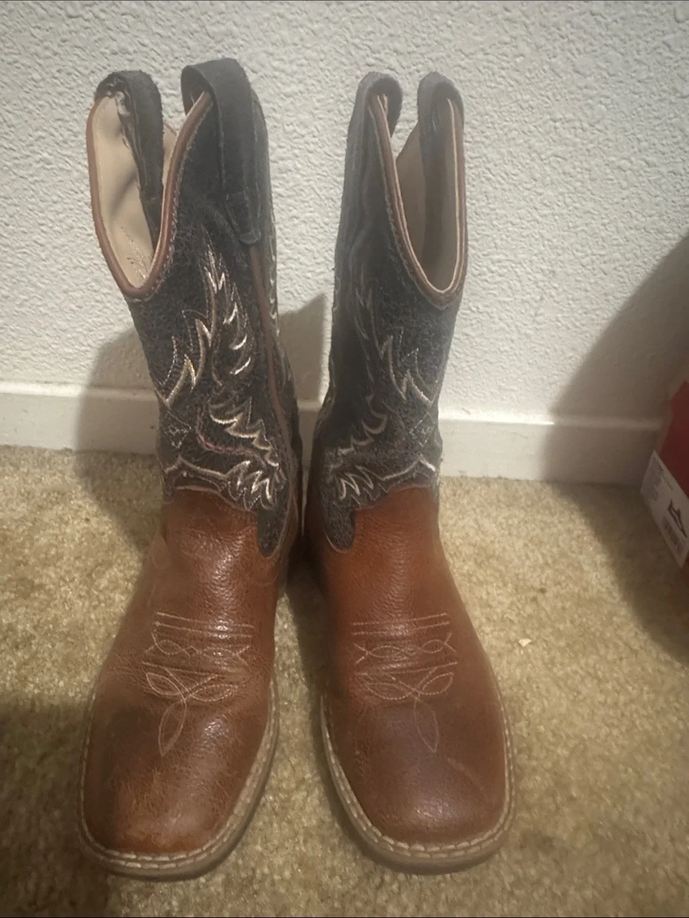 Men's Brown Leather Cowboy Boots with Black Embroidered Shaft